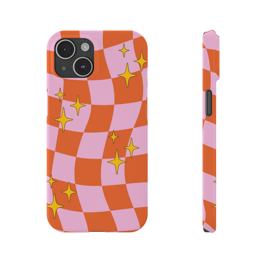 Orange checks with star Phone Case